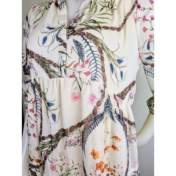 NEW Fairhope Babydoll Ruffled Sheer Boho Floral Dress 3/4 Sleeve Size Small - Picture 3 of 11